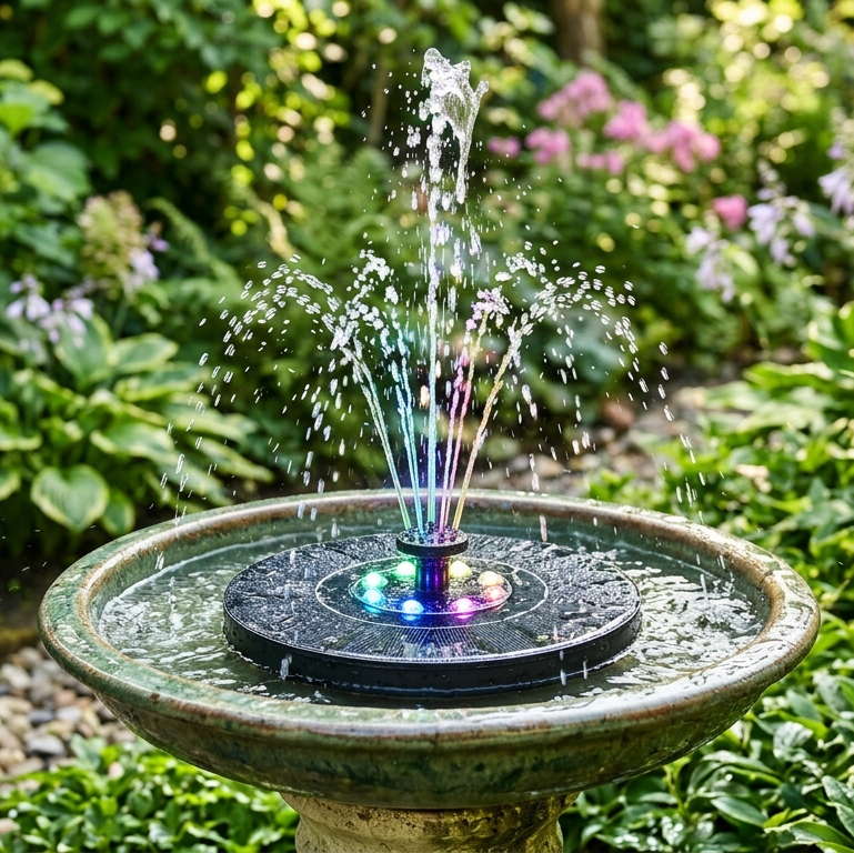 Solar Powered Garden Fountain Pump with Color Light