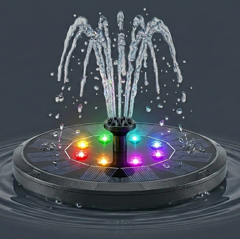 Solar Powered Garden Fountain Pump with Color Light